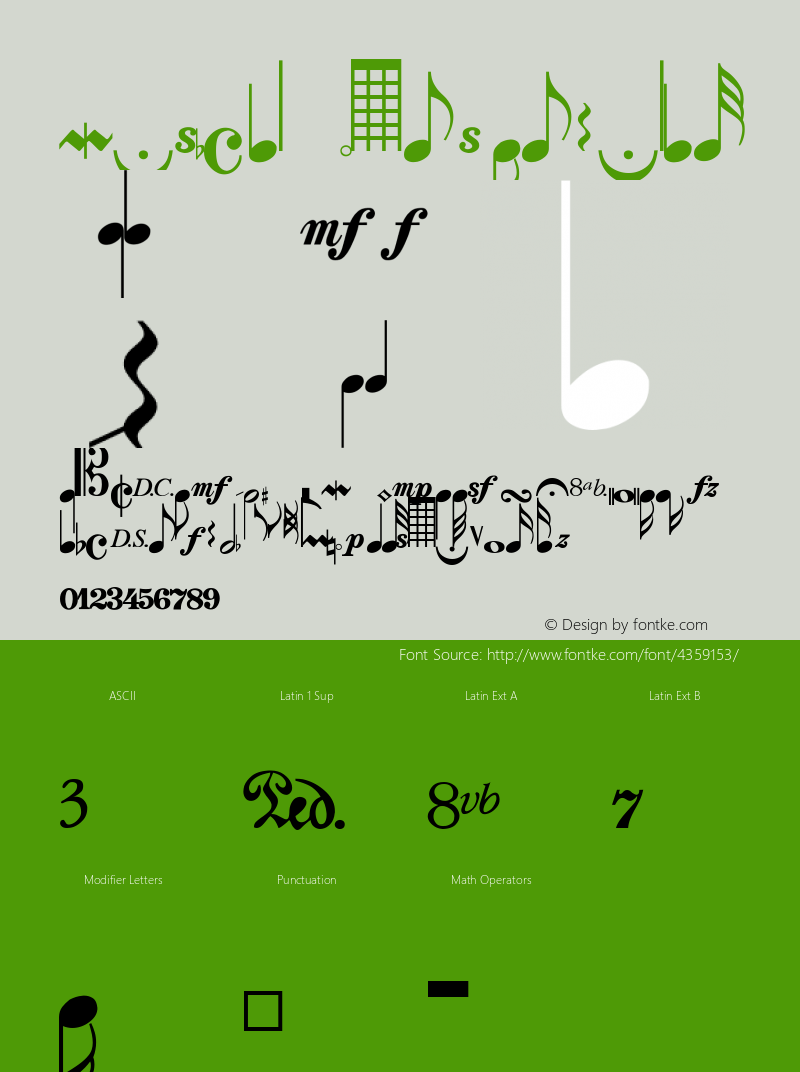 Musical Notes Regular Unknown Font Sample