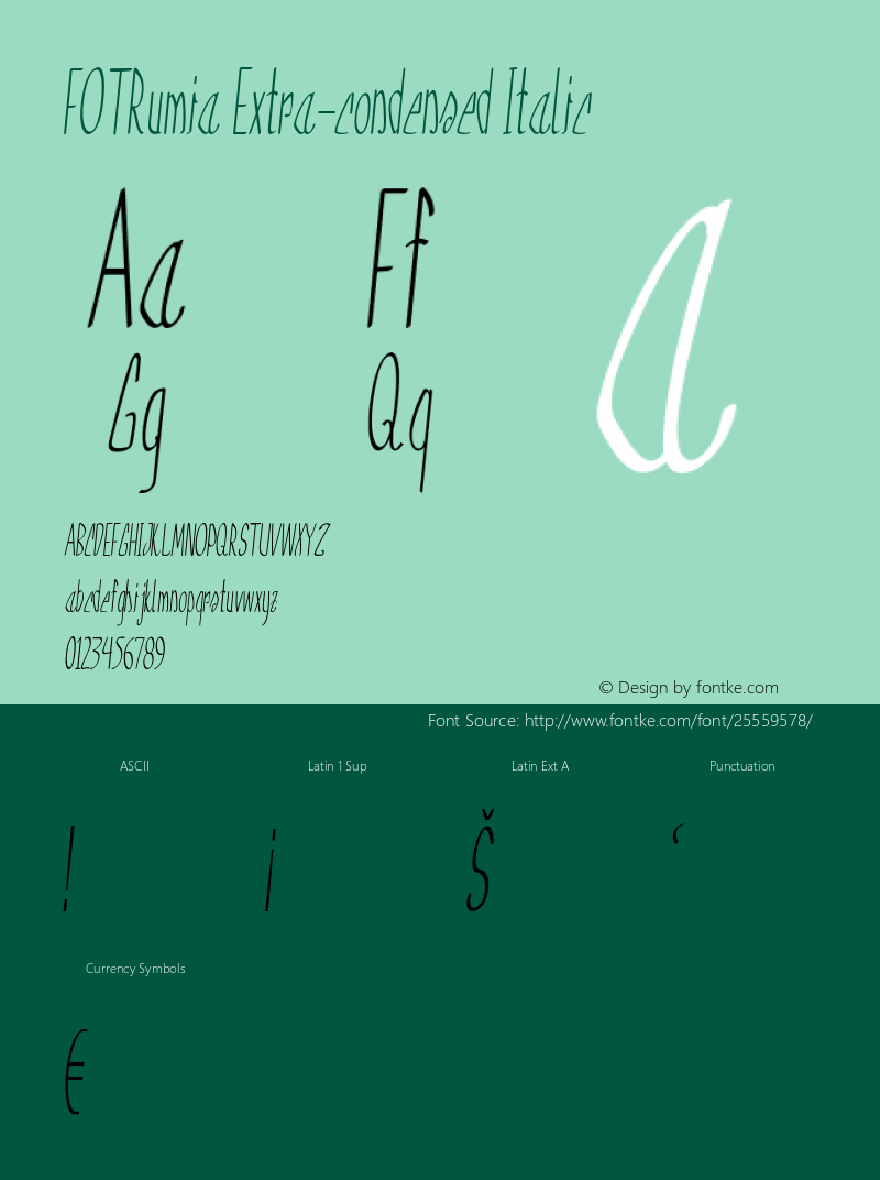 FOTRumia-ExtracondensedItalic Version 1.000 Font Sample