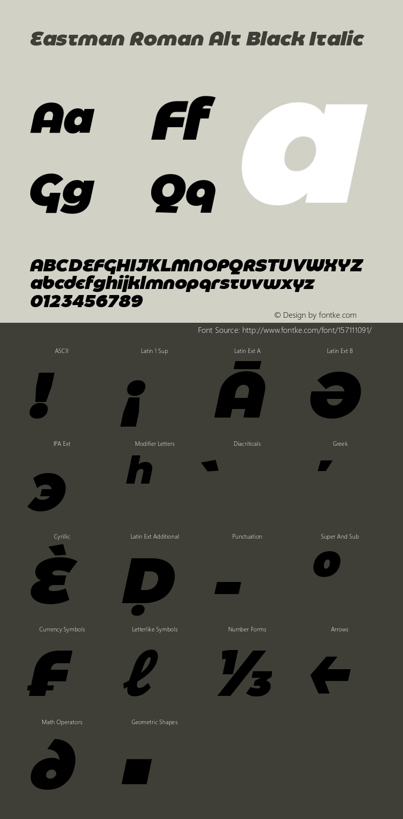 Eastman Roman Alt Blk It Version 3.001;hotconv 1.0.109;makeotfexe 2.5.65596 Font Sample