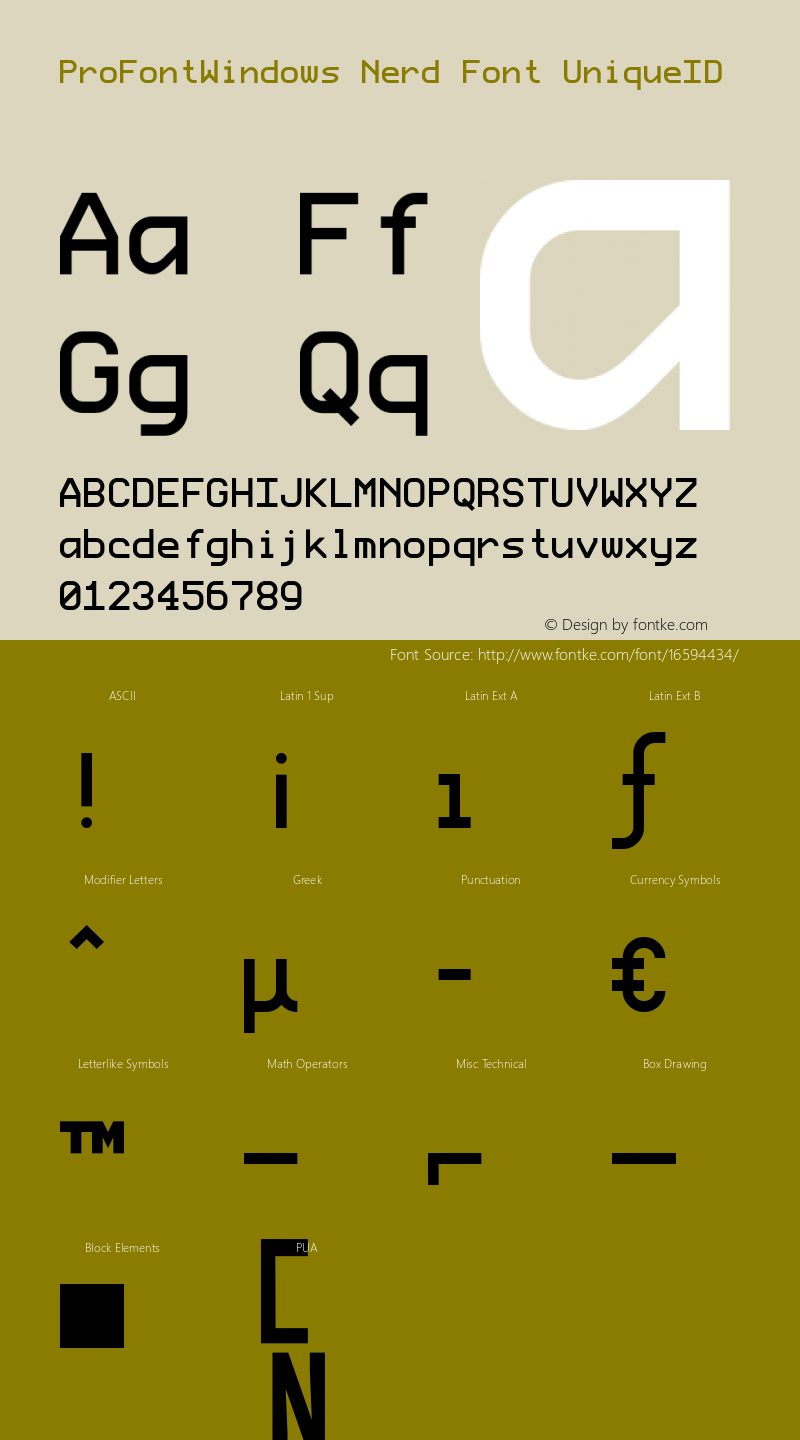 ProFontWindows Nerd Font UniqueID ProFontWindows 2.3 Font Sample