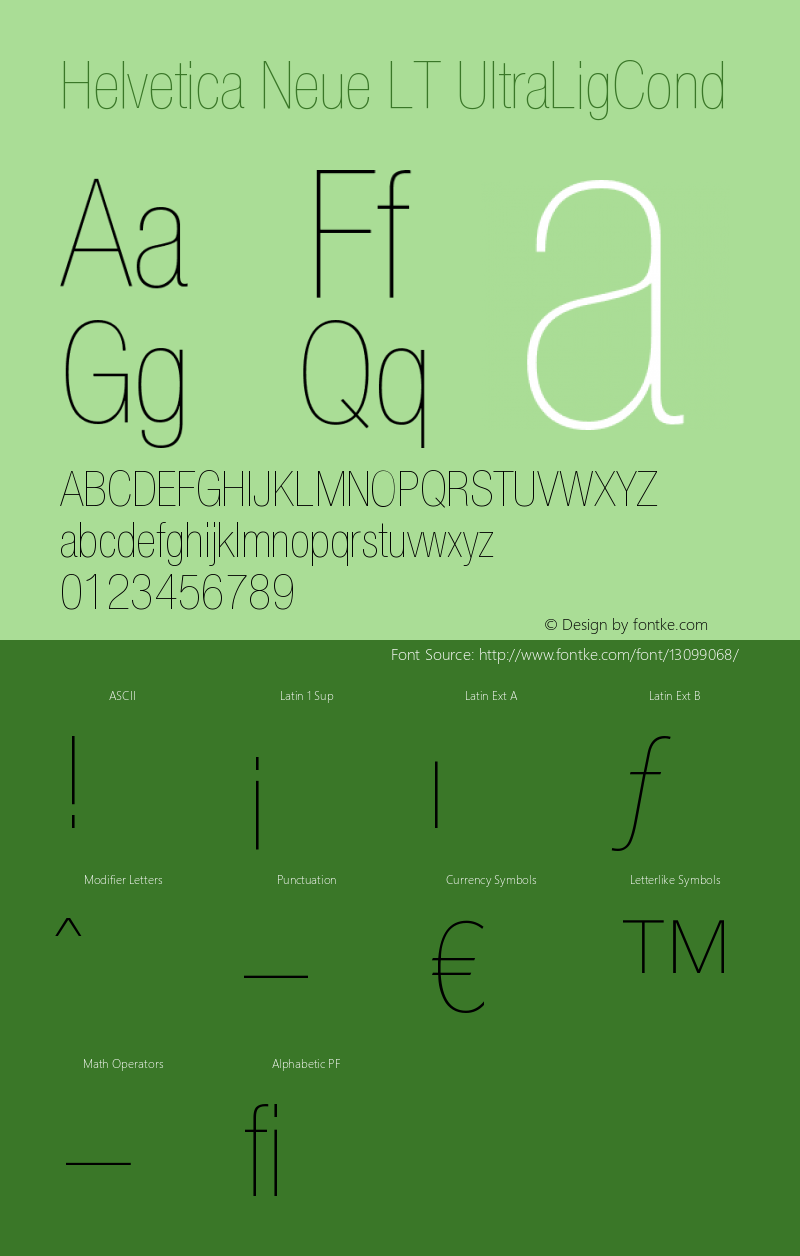 Helvetica Neue LT UltraLigCond Version 006.000 Font Sample