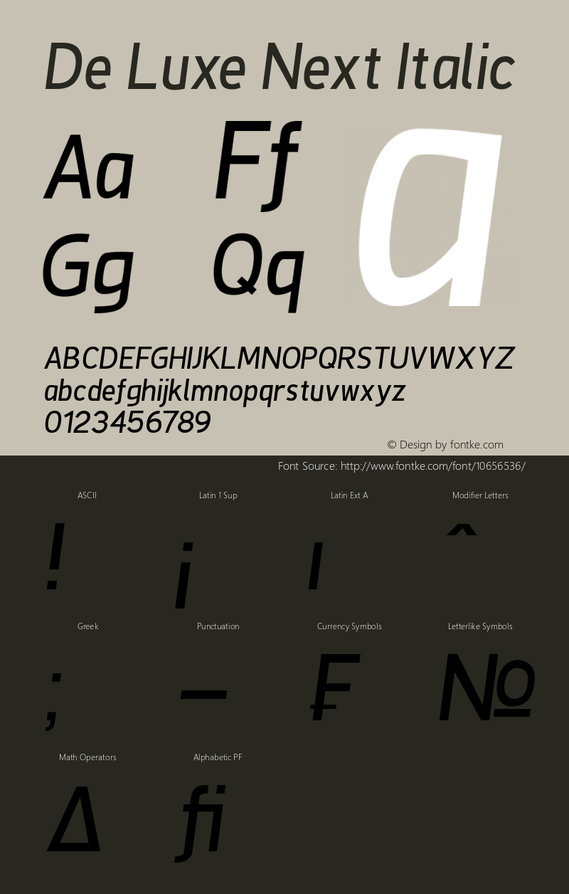 De Luxe Next Italic Version 1.00 January 31, 2015, initial release Font Sample