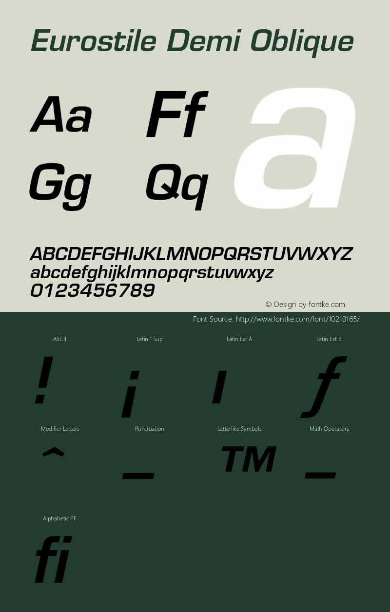 Eurostile Demi Oblique 001.001 Font Sample