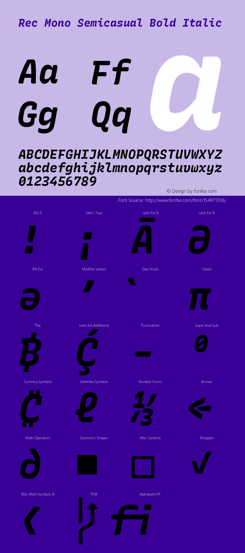 Rec Mono Semicasual Bold Italic Version 1.077 Font Sample