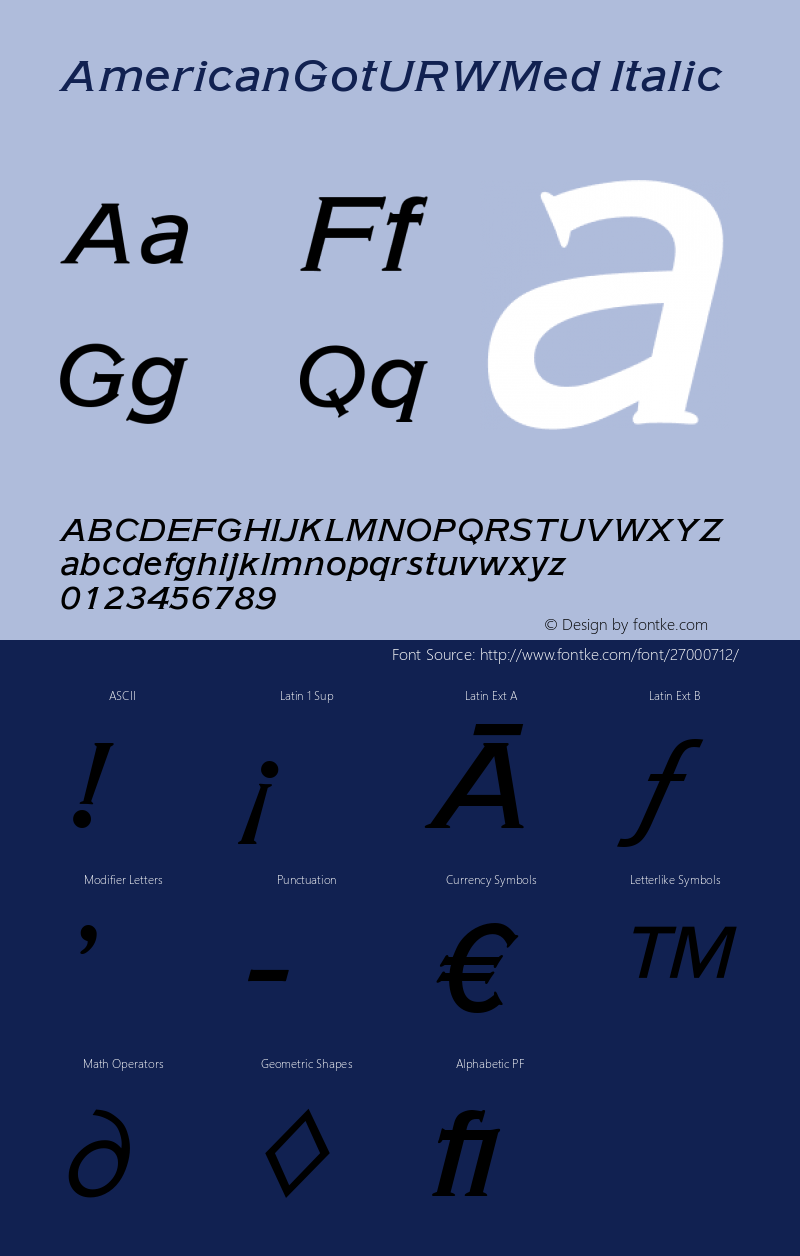 AmericanGotURWMed Italic Version 1.00 Font Sample