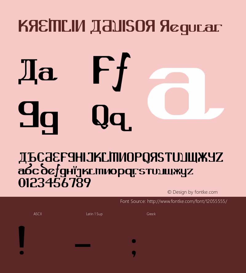 KREMLIN ADVISOR Regular Version 1.00 December 31, 2007, initial release Font Sample