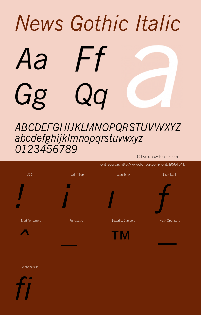 NewsGothicBT-Italic 2.0-1.0 Font Sample