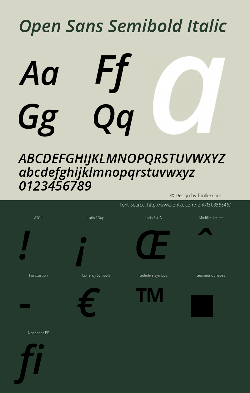 Open Sans Semibold Italic Version 1.10 Font Sample