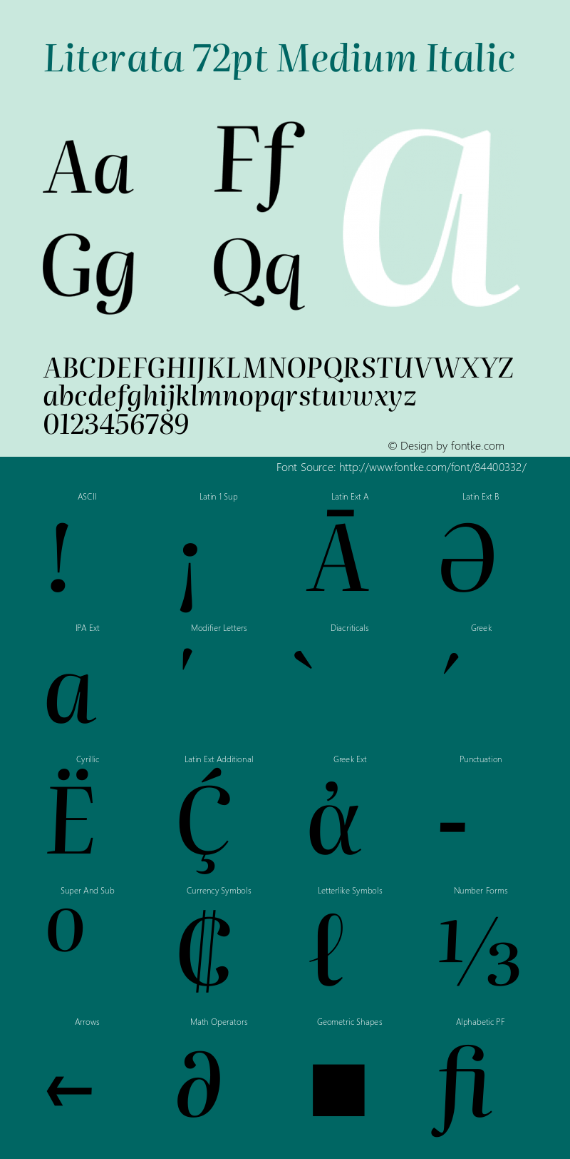 Literata 72pt Medium Italic Version 3.002 Font Sample