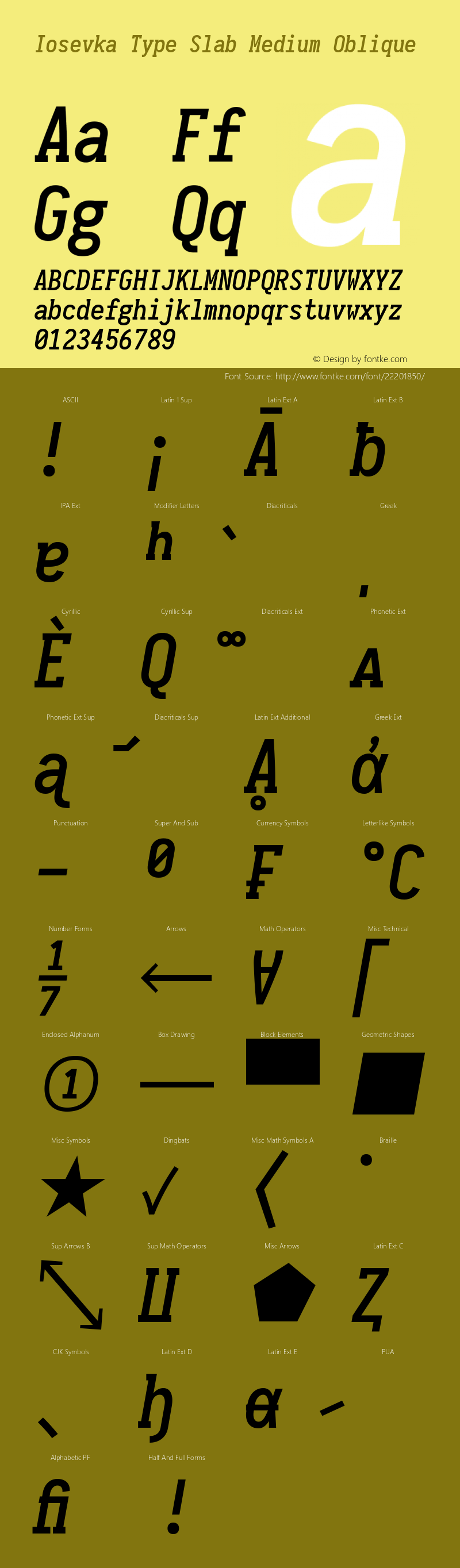 Iosevka Type Slab Medium Oblique 1.13.1; ttfautohint (v1.6) Font Sample