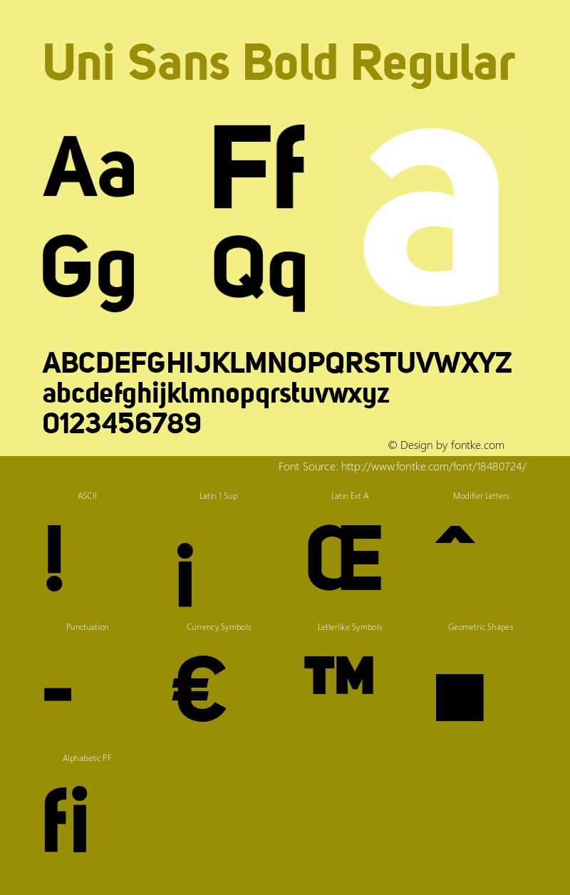 Uni Sans Bold Regular Version 001.001 Font Sample