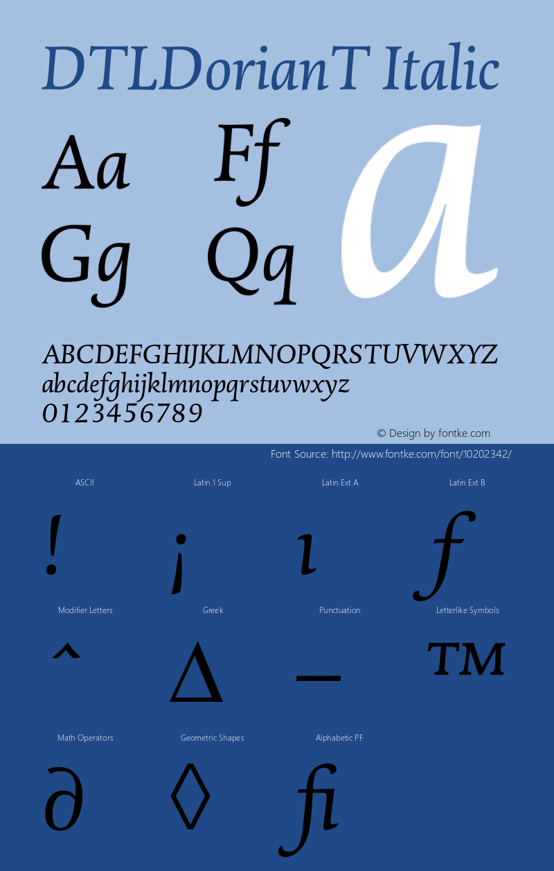 DTLDorianT Italic 001.000 Font Sample