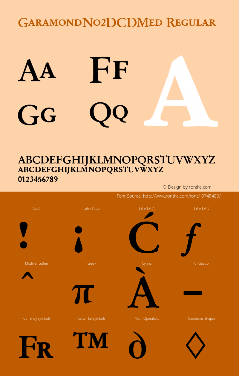 GaramondNo2DCDMed Regular Version 001.005 Font Sample