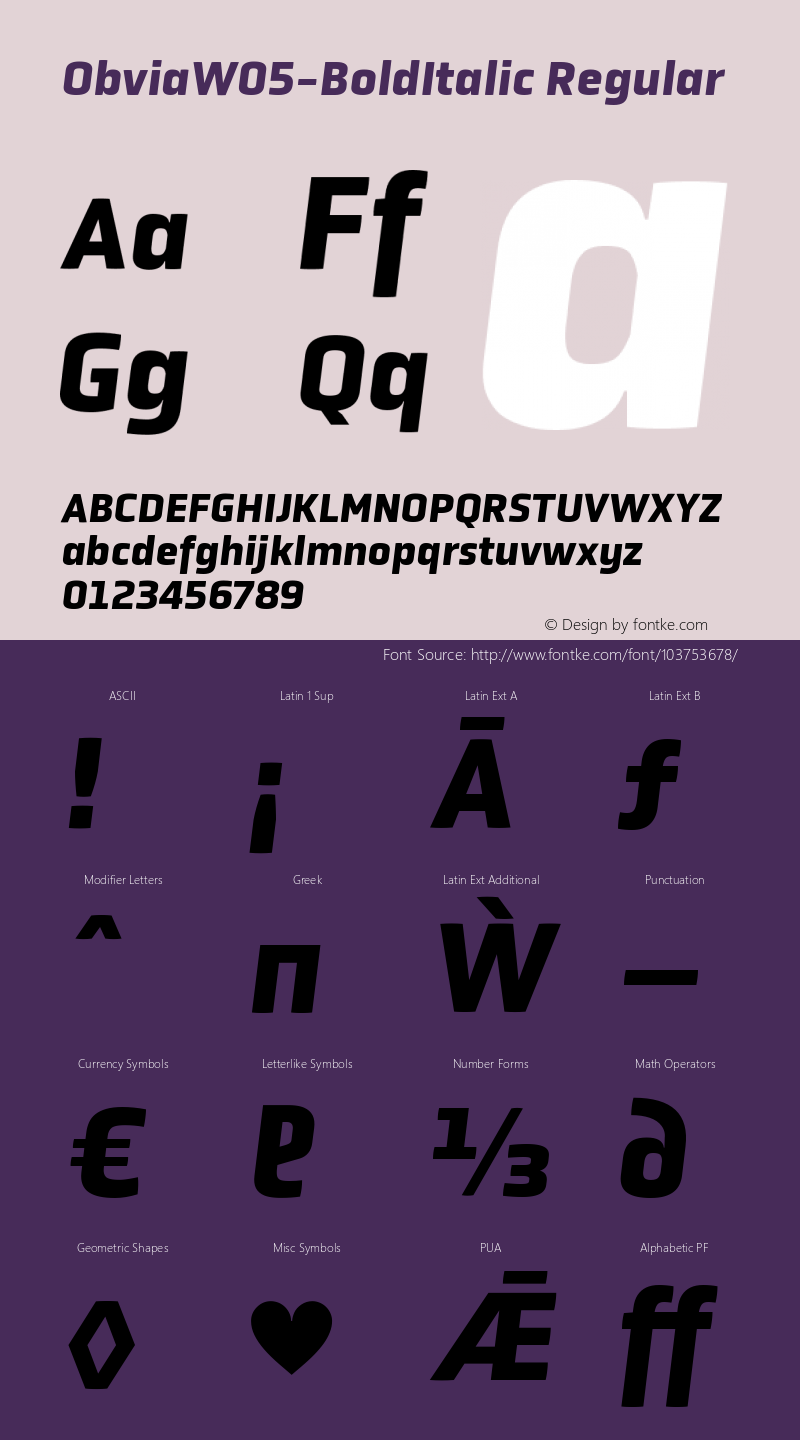 Obvia W05 Bold Italic Version 6.006 Font Sample