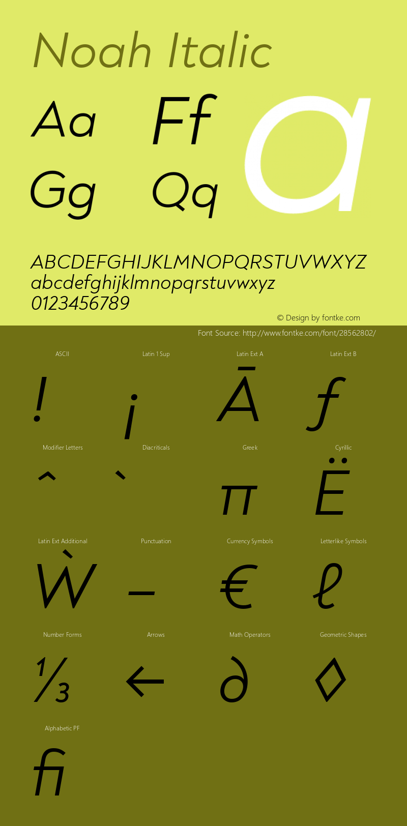 Noah Regular Italic Version 1.000; ttfautohint (v1.8) Font Sample