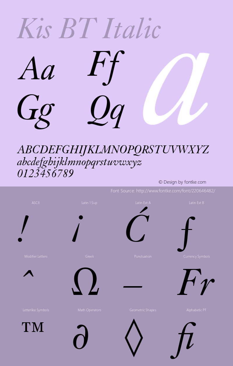 Kis BT Italic Version 1.01 emb4-OT图片样张