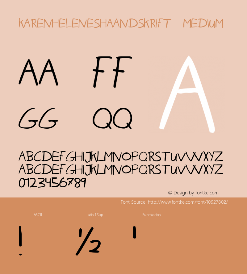 KarenHeleneshaandskrift Medium Version 001.000 Font Sample