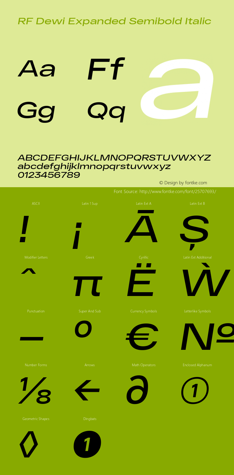 RF Dewi Expanded Semibold Italic Version 1.001 Font Sample