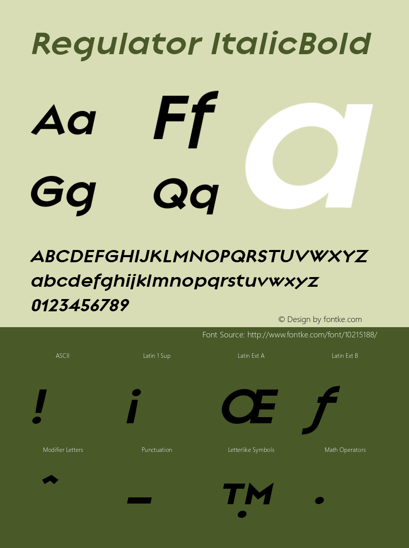 Regulator ItalicBold Version 1.00 Font Sample