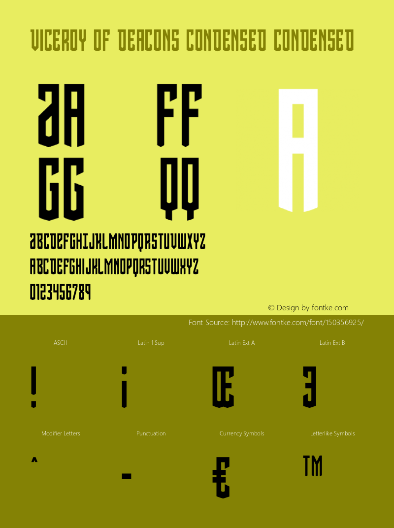 Viceroy of Deacons Condensed Version 1.1; 2019 Font Sample