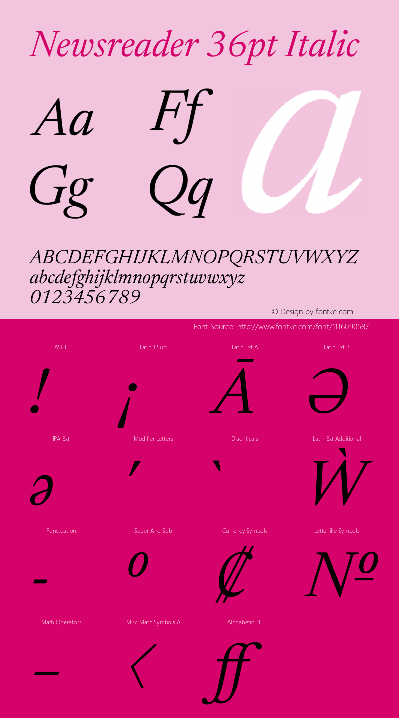 Newsreader 36pt Italic Version 1.003 Font Sample