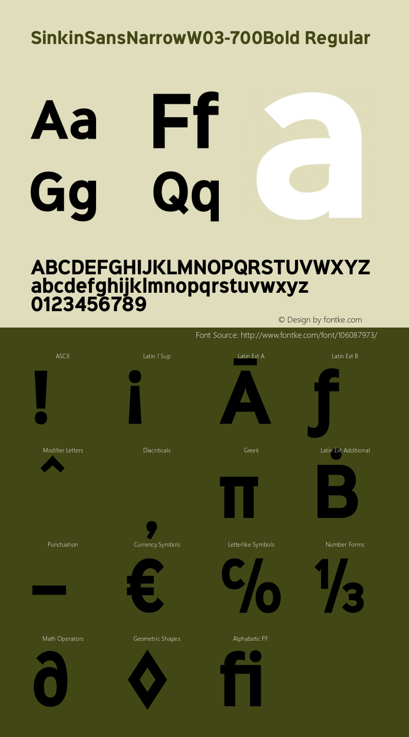 Sinkin Sans Narrow W03 700 Bd Version 1.00 Font Sample