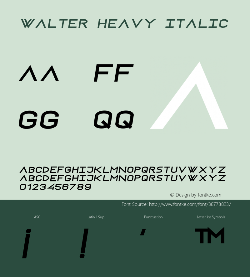 Walter Heavy Italic Version 1.000;PS 001.000;hotconv 1.0.88;makeotf.lib2.5.64775 Font Sample