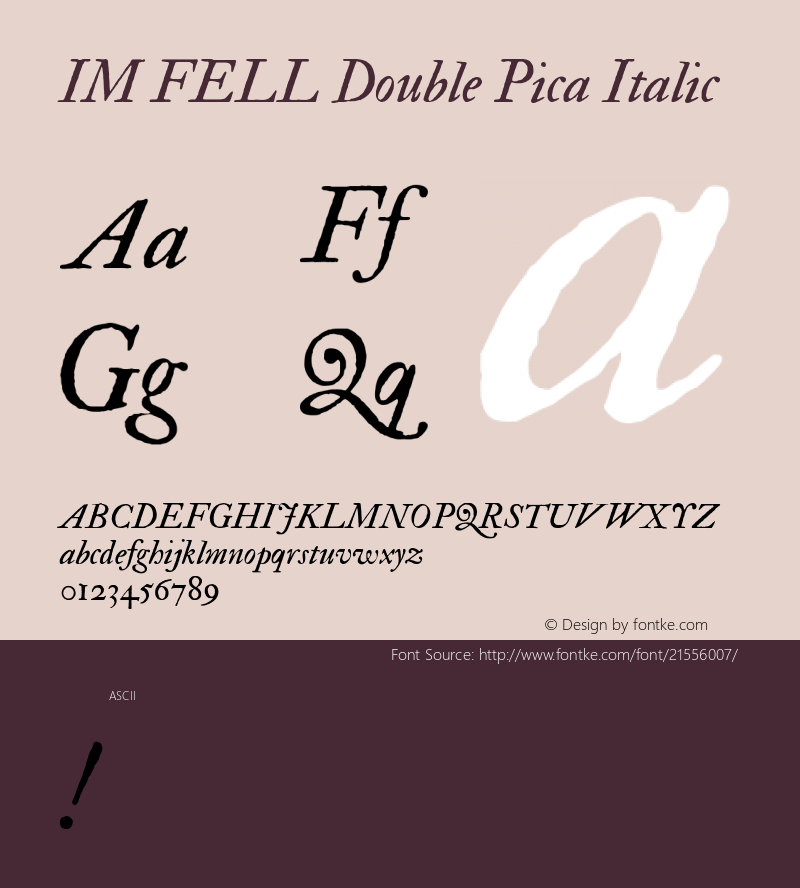 IMFELLDoublePica Version 1.0 Font Sample