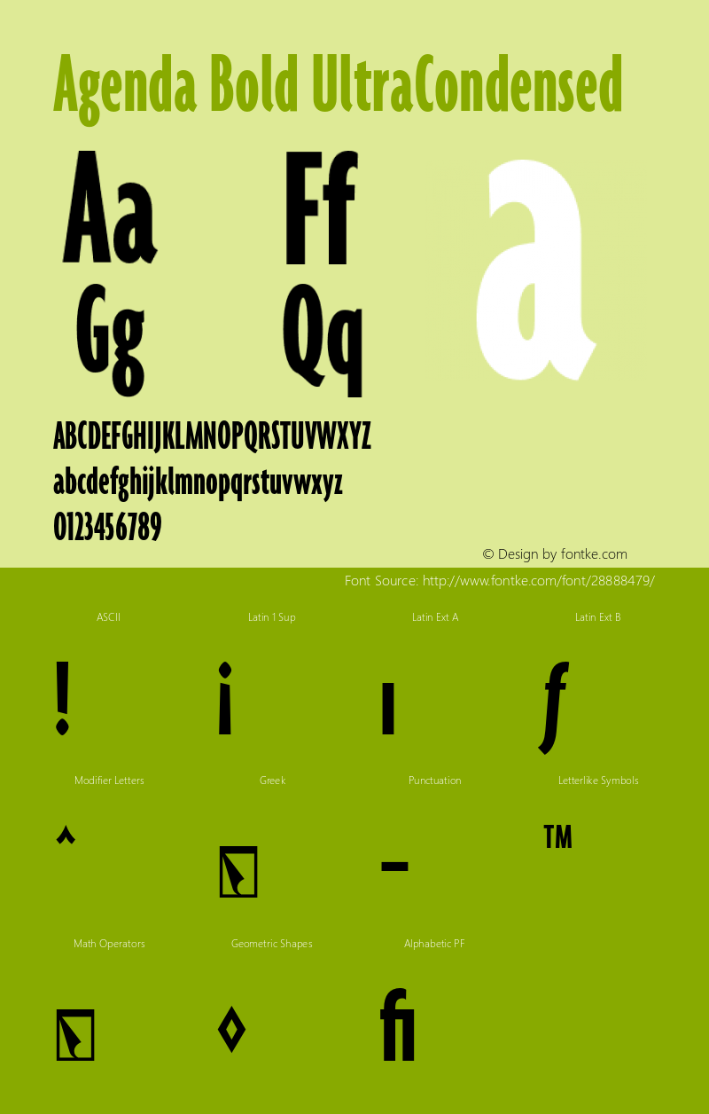 AgendaBold-UltraCondensed 001.000 Font Sample