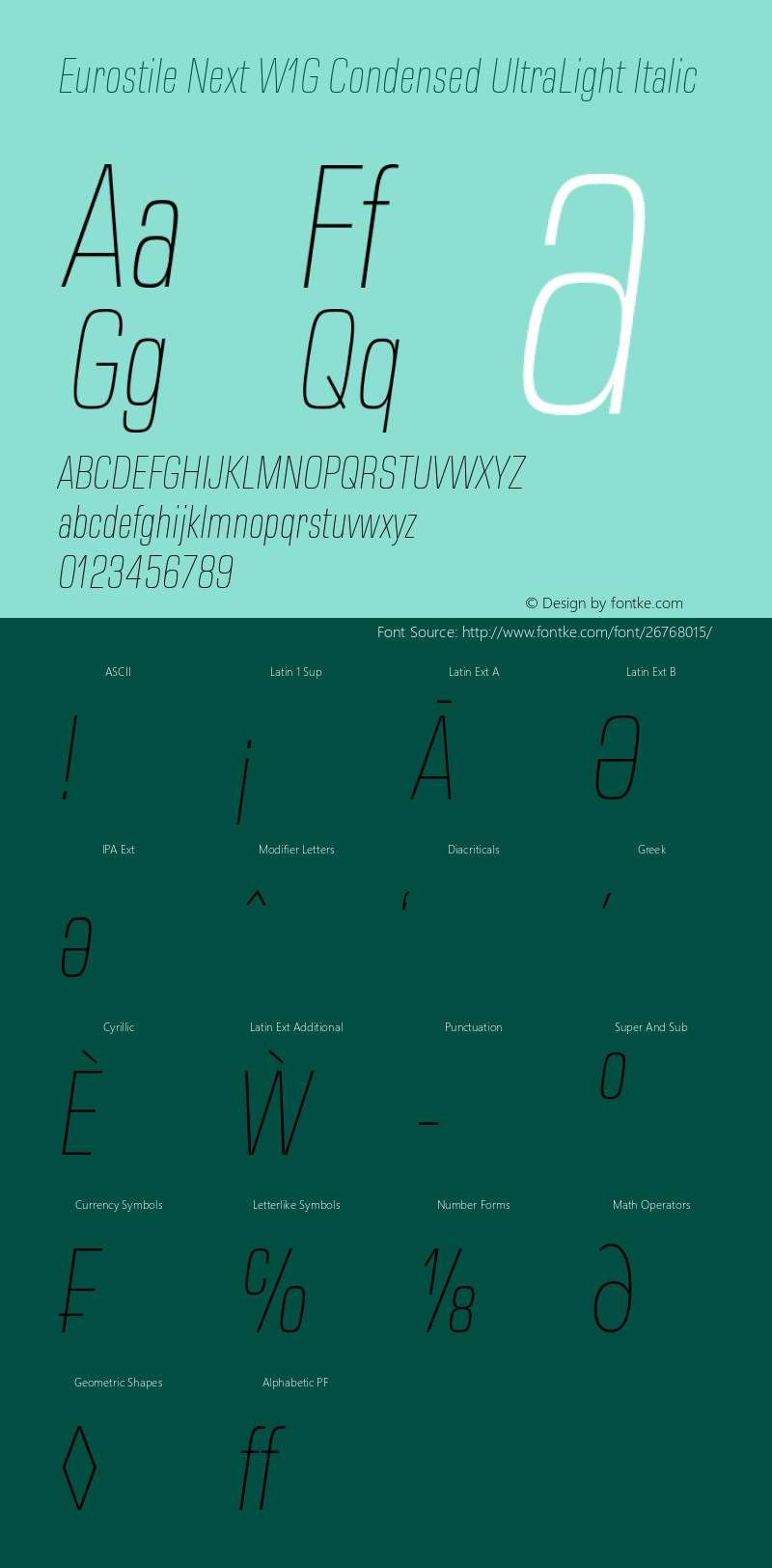 Eurostile Next W1G Cn UltLt It Version 1.00 Font Sample