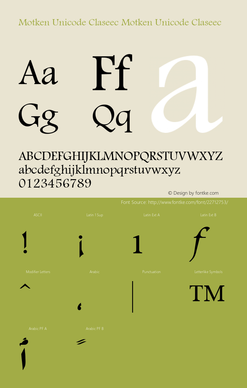 Motken Unicode Claseec Motken Unicode Claseec Font Sample