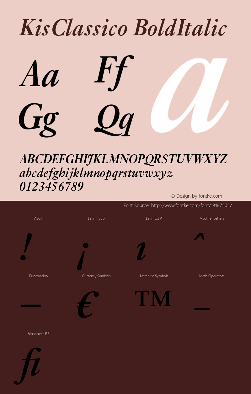 KisClassico-BoldItalic Version 005.000 Font Sample