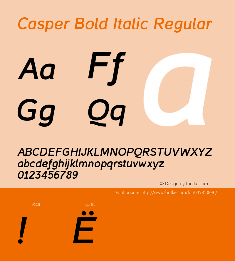 Casper Bold Italic Regular Version 1.000 2011 initial release; ttfautohint (v1.4.1) Font Sample