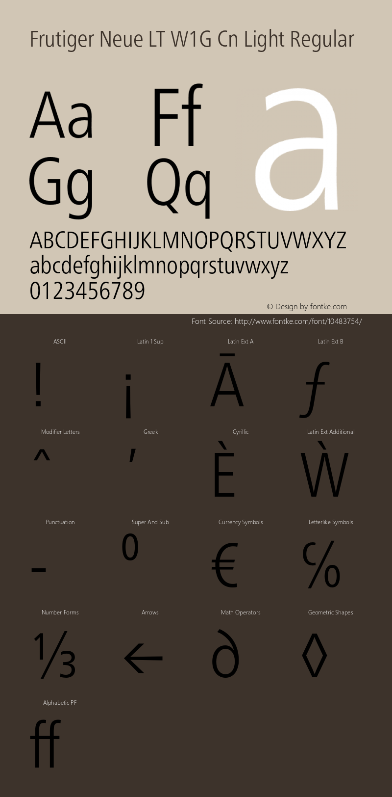 Frutiger Neue LT W1G Cn Light Regular Version 1.00 Font Sample