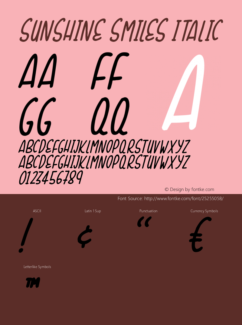Sunshine Smiles Italic Version 1.00 March 8, 2018, initial release Font Sample