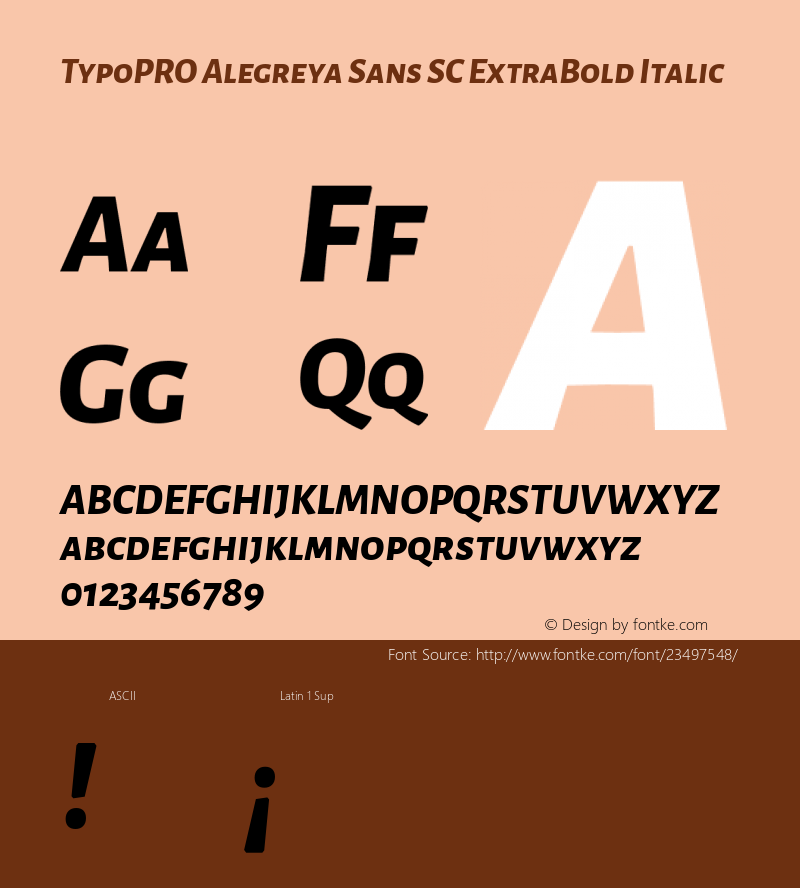 TypoPRO Alegreya Sans SC ExtraBold Italic Version 1.001;PS 001.001;hotconv 1.0.70;makeotf.lib2.5.58329 DEVELOPMENT; ttfautohint (v0.97) -l 8 -r 50 -G 200 -x 17 -f dflt -w G -W Font Sample