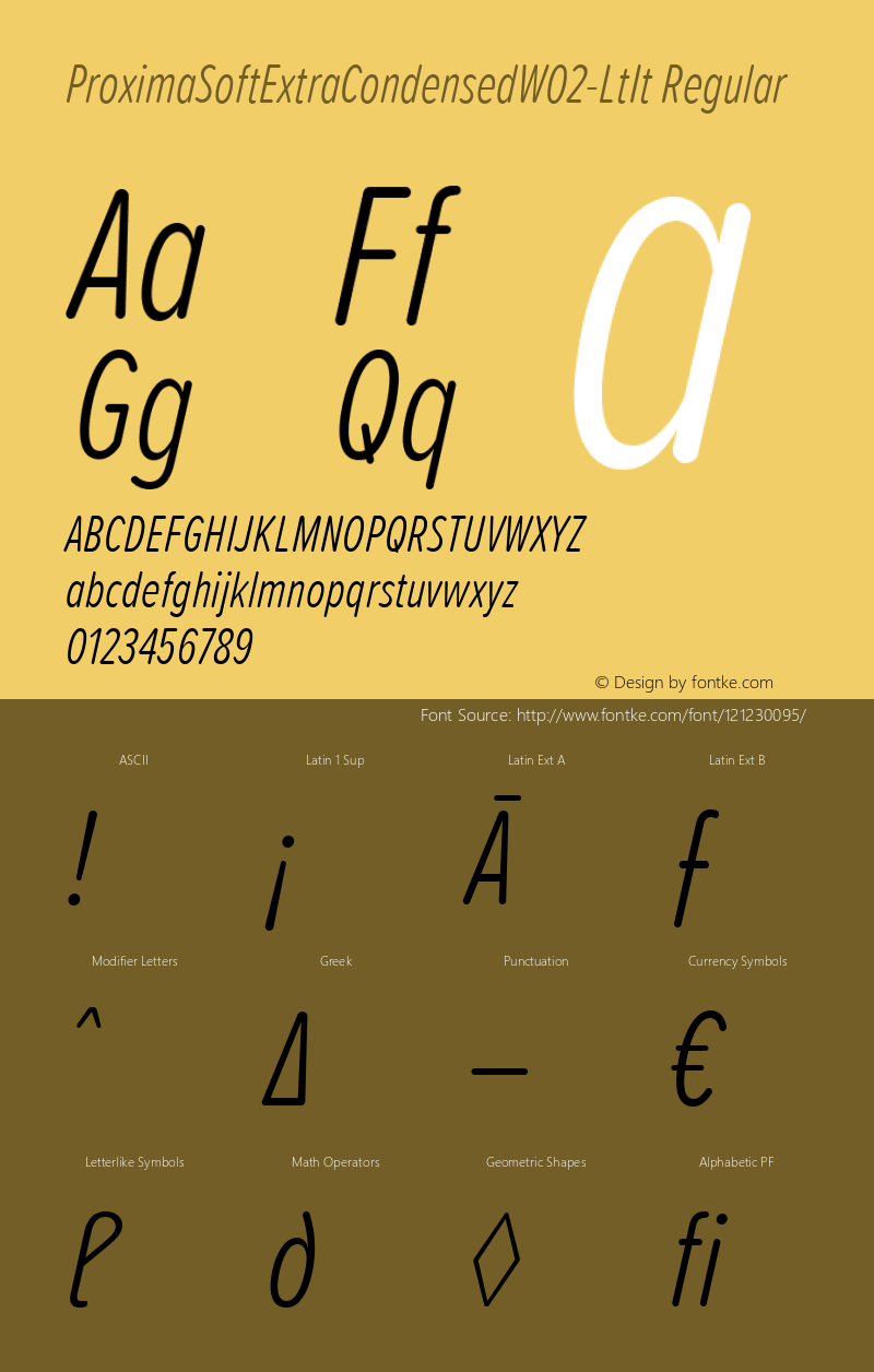 ProximaSoftExtraCondensedW02LtIt Version 1.20 Font Sample