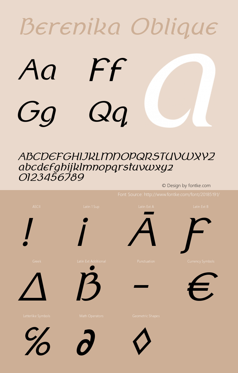 Berenika Oblique Version 2.000 Font Sample