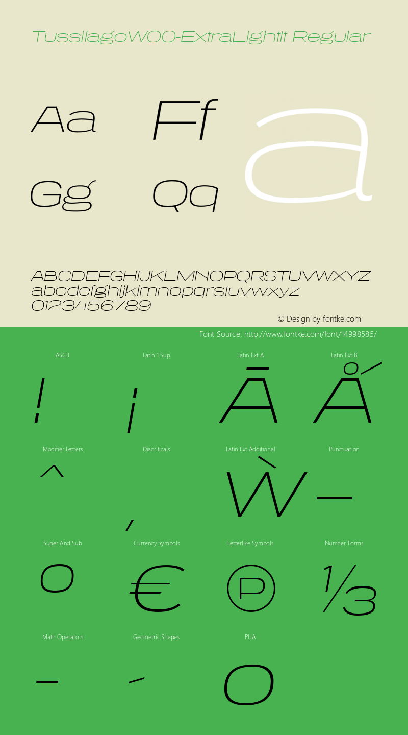 TussilagoW00-ExtraLightIt Regular Version 1.20 Font Sample