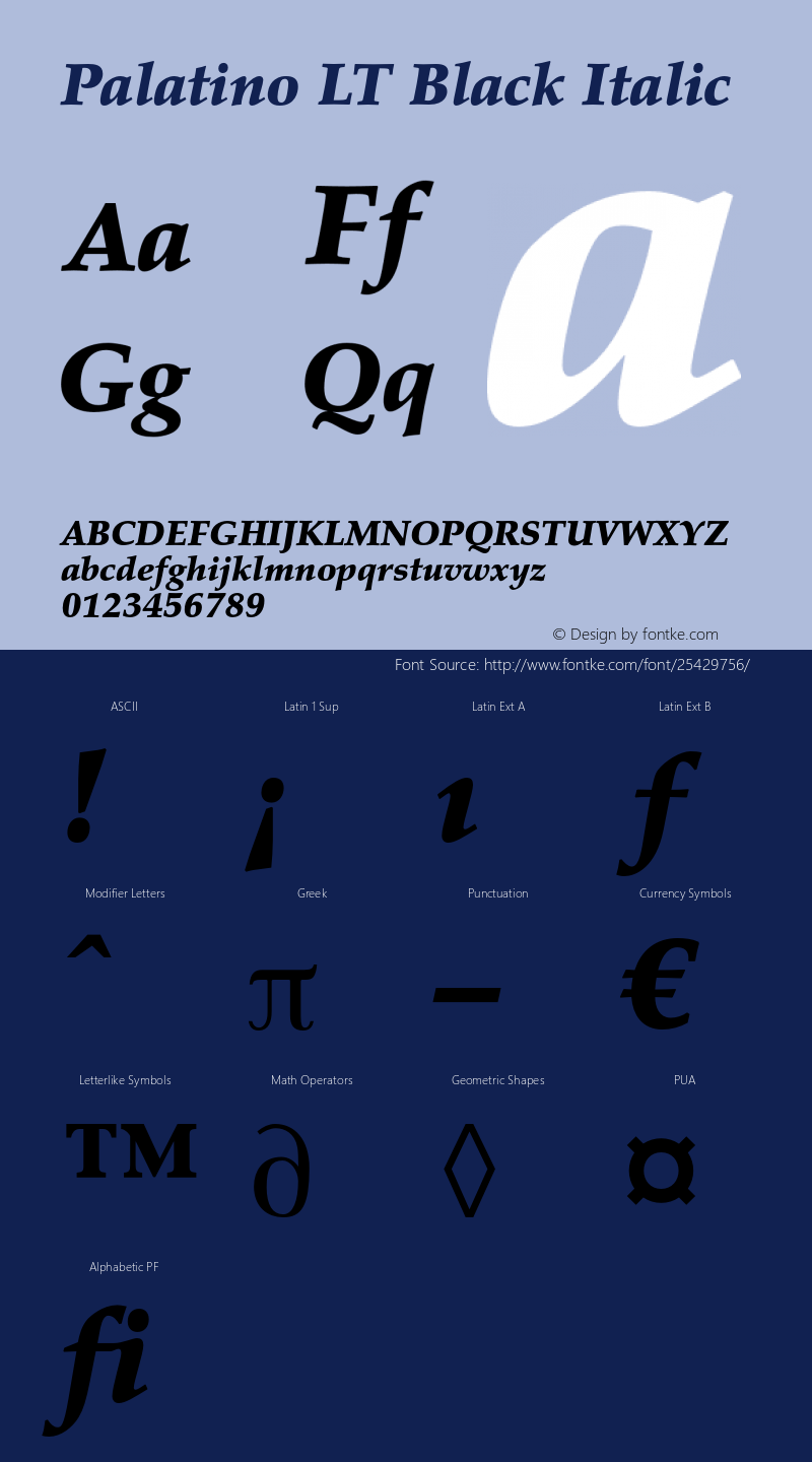 PalatinoLT-BlackItalic 006.000 Font Sample