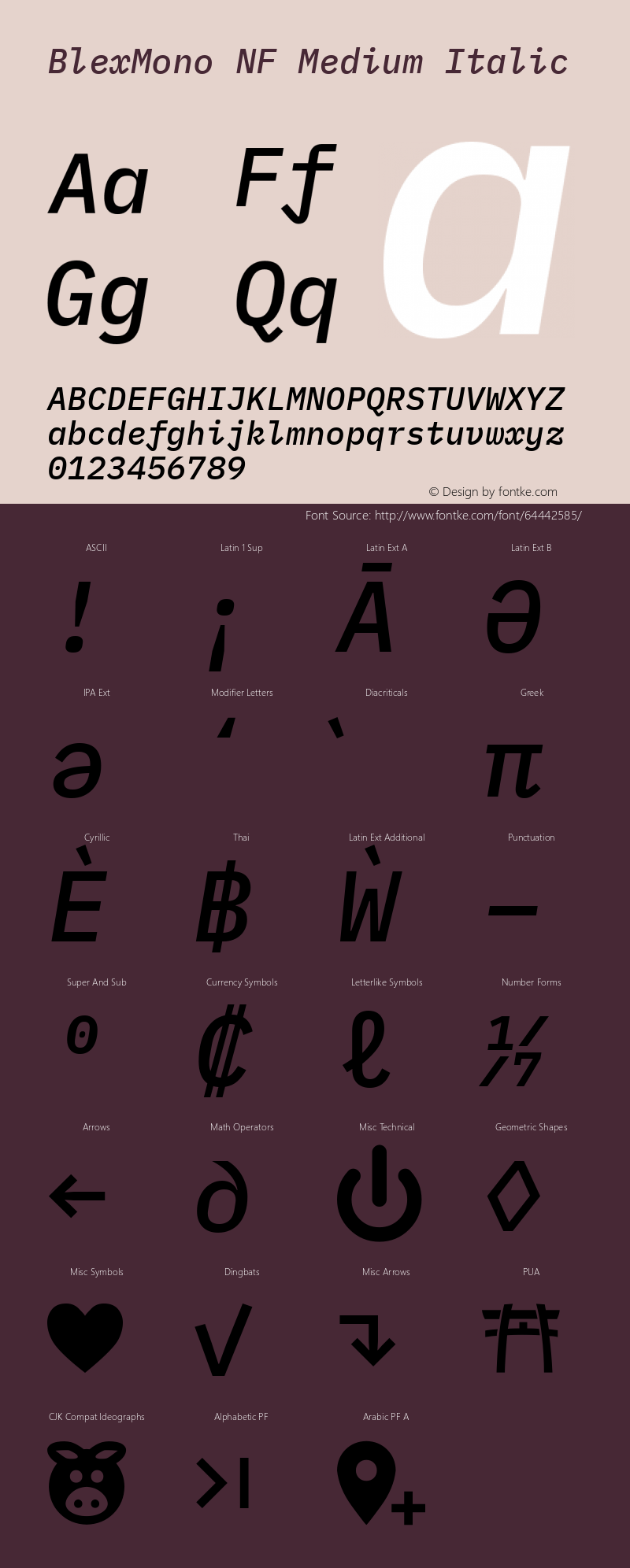 Blex Mono Medium Italic Nerd Font Complete Windows Compatible Version 2.000 Font Sample