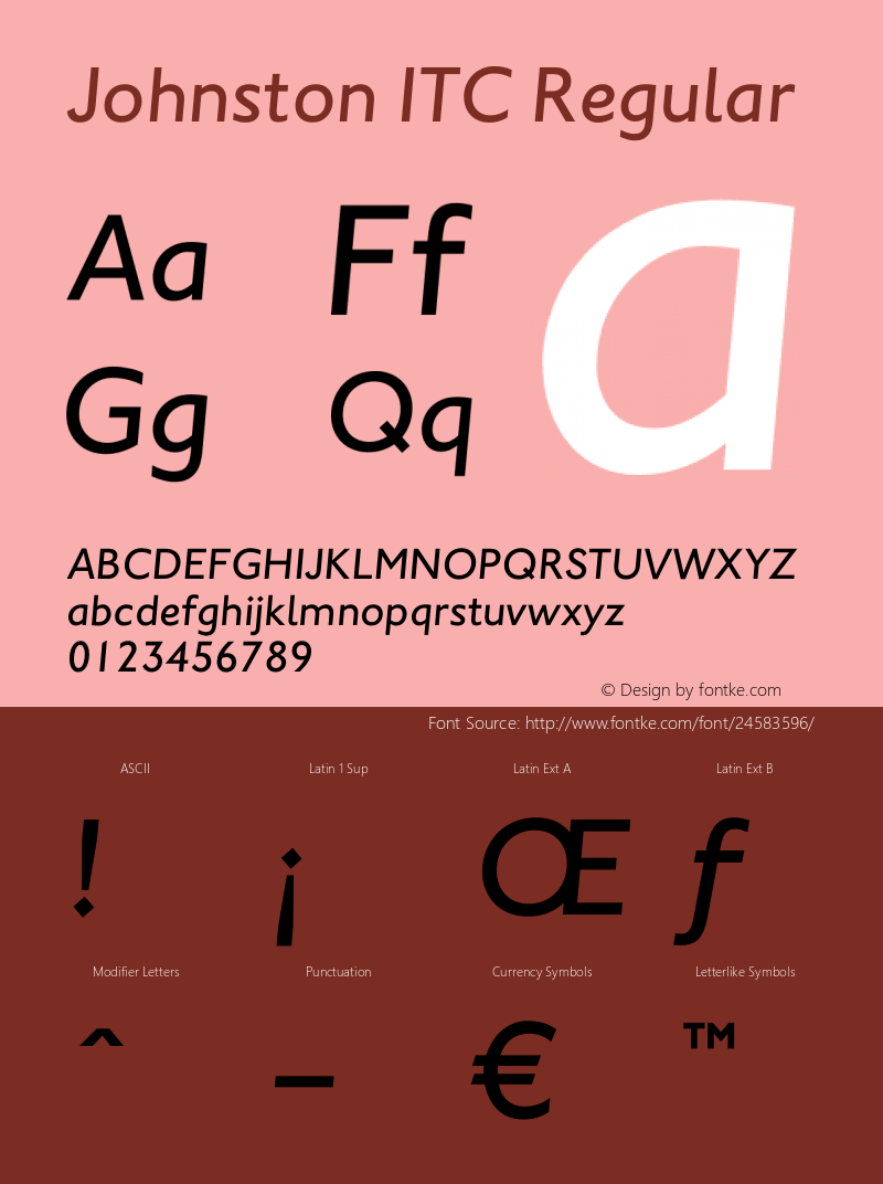 Johnston ITC Medium Italic Version 1.01 Font Sample