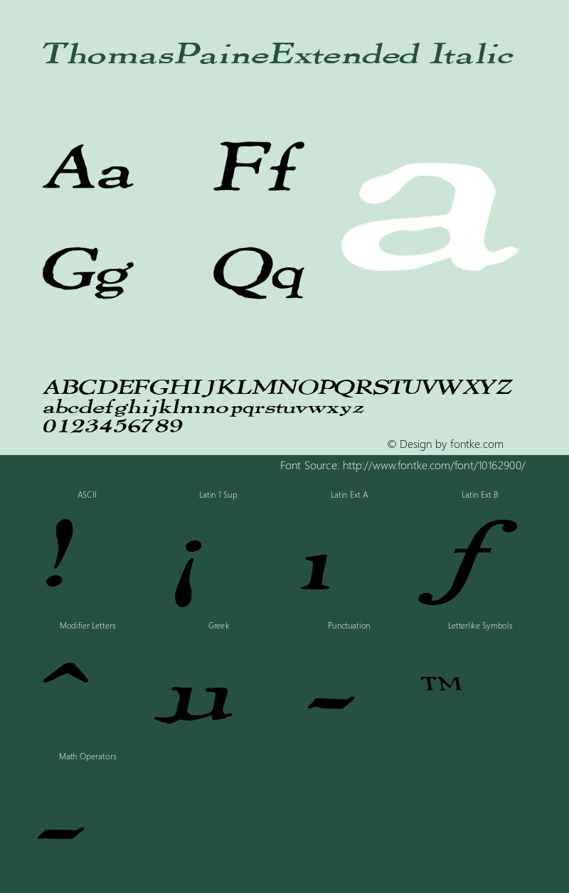 ThomasPaineExtended Italic Rev. 003.000 Font Sample