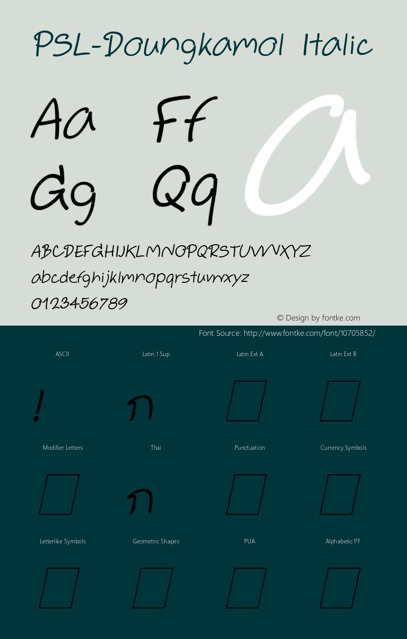 PSL-Doungkamol Italic Version 1.000 2006 initial release Font Sample