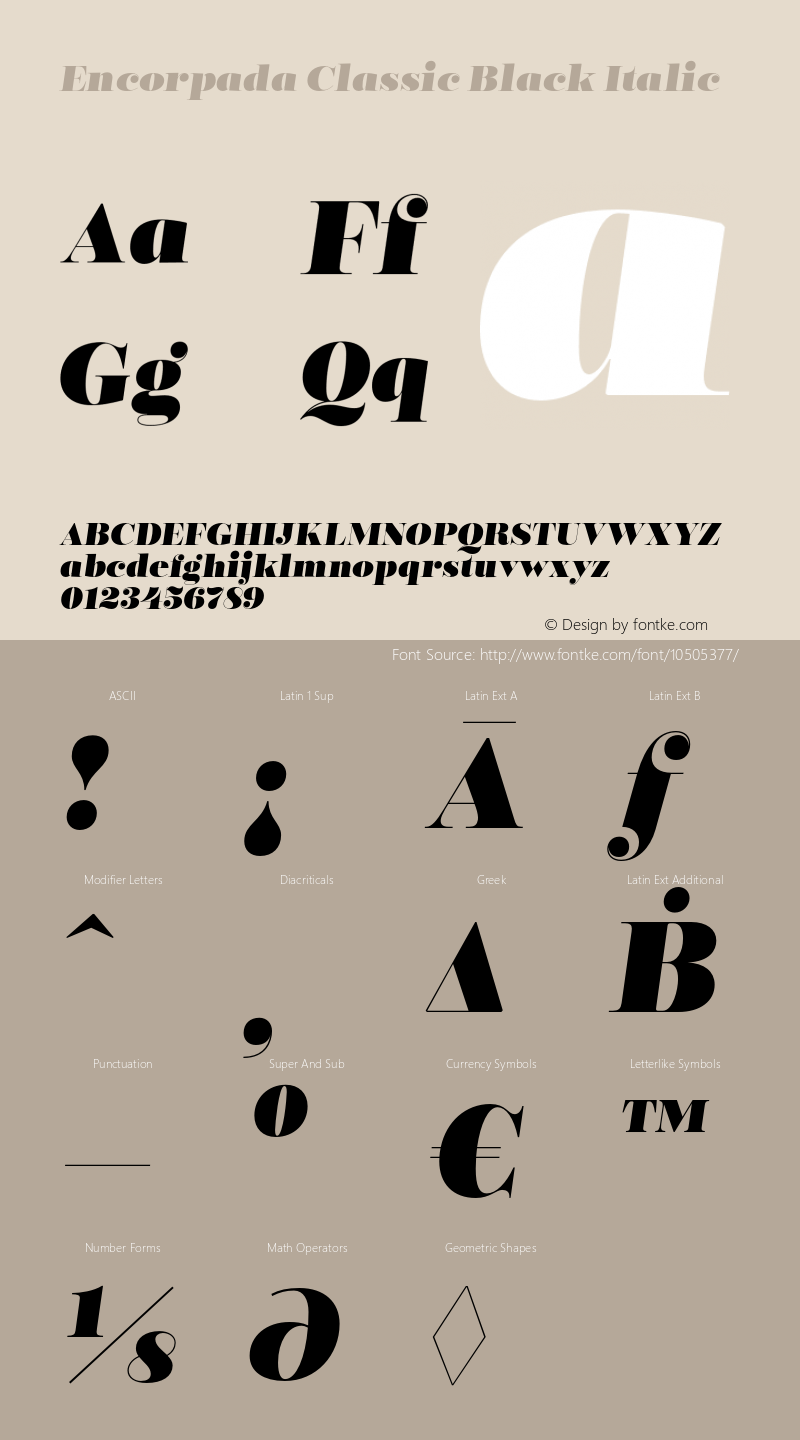 Encorpada Classic Black Italic Version 1.001;PS 001.001;hotconv 1.0.70;makeotf.lib2.5.58329 DEVELOPMENT Font Sample