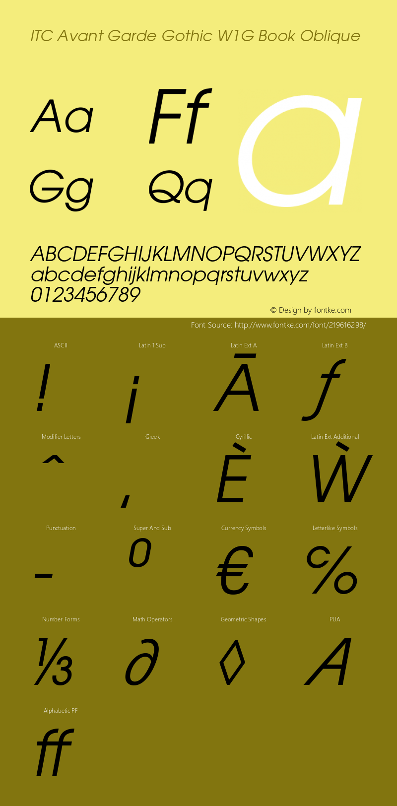 ITC Avant Garde W1G Bk Italic Version 2.000 Build 1000图片样张