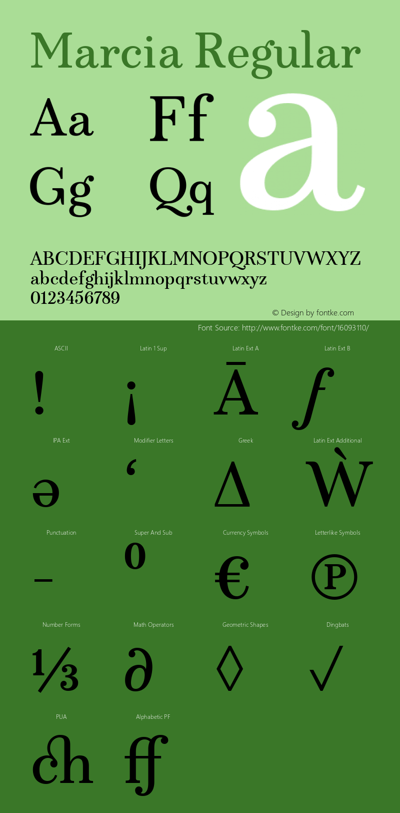 Marcia Regular Version 1.00 January 18, 2016, initial release Font Sample