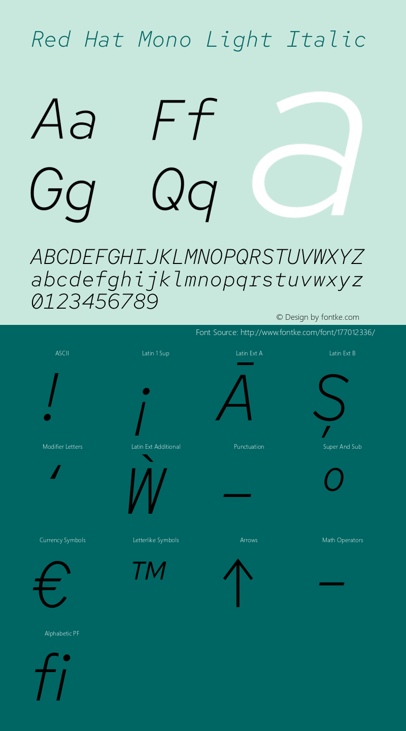 Red Hat Mono Light Italic Version 1.022图片样张