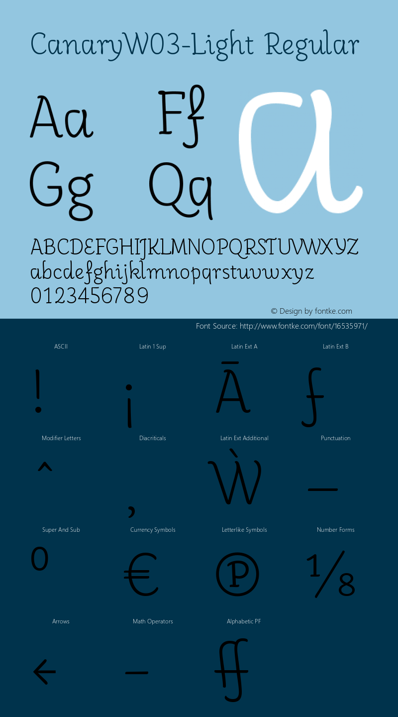 CanaryW03-Light Regular Version 1.984 Font Sample