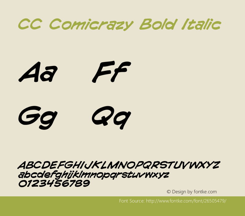 CCComicrazyBoldItalic 001.000 Font Sample